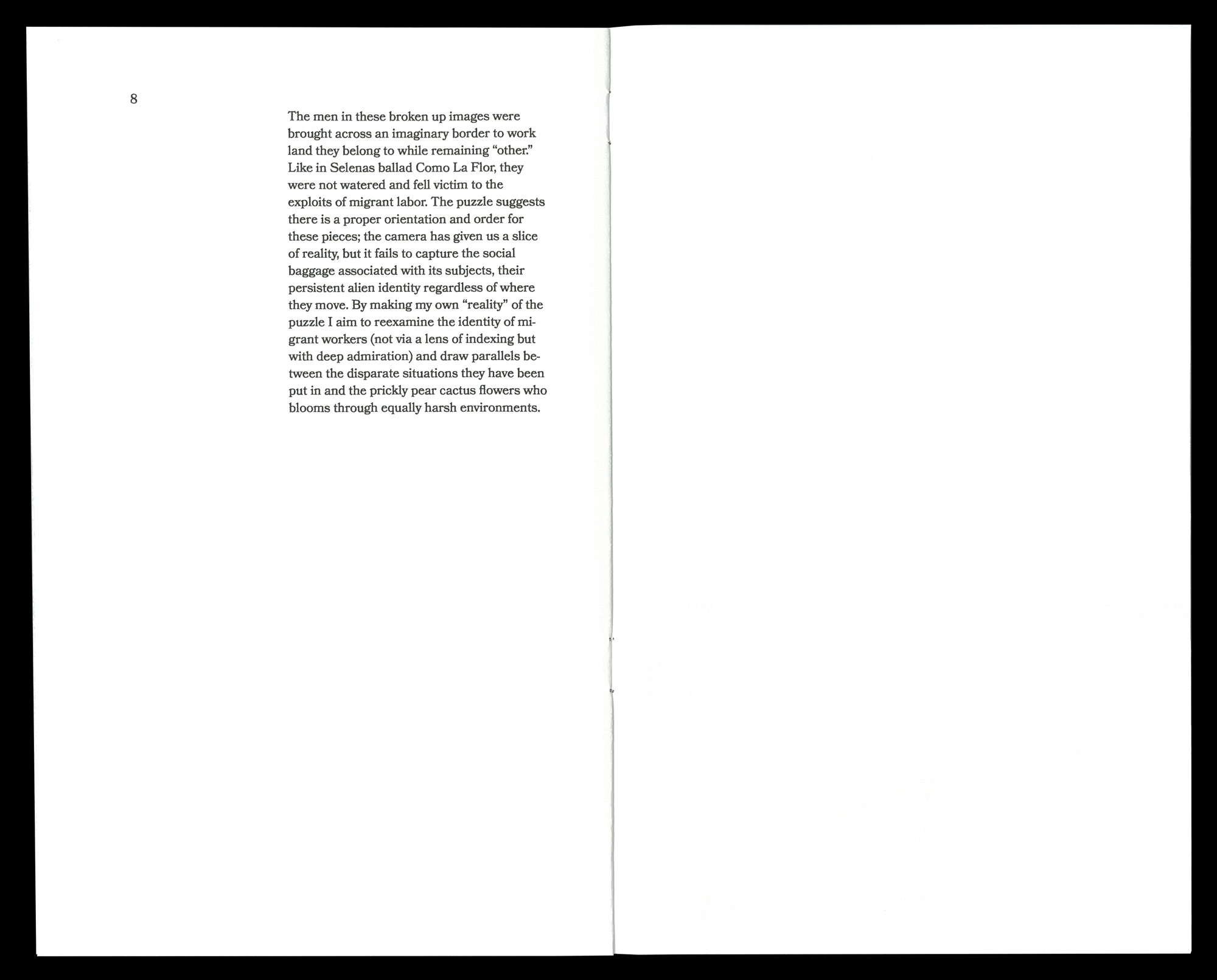 interior pages of a zine titled 'Borderline' featuring text justified towards the top of the left page