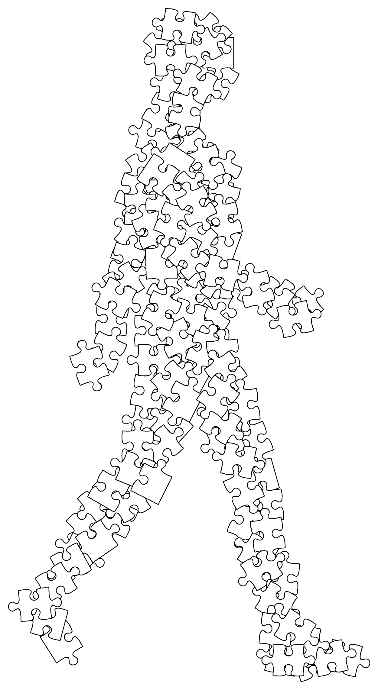 animated silhouette of a person made of puzzle pieces of a texas landscape walking forward